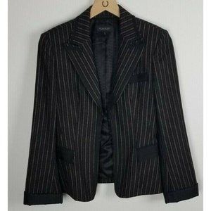 Strenesse Gabriele Strehle Sz. 4 Virgin Wool Stripe Black/Grey Ribbon Blazer